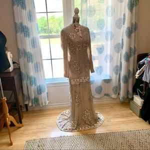 Needle & Thread Gold Long Sleeve Gown with Bishop Sleeves
